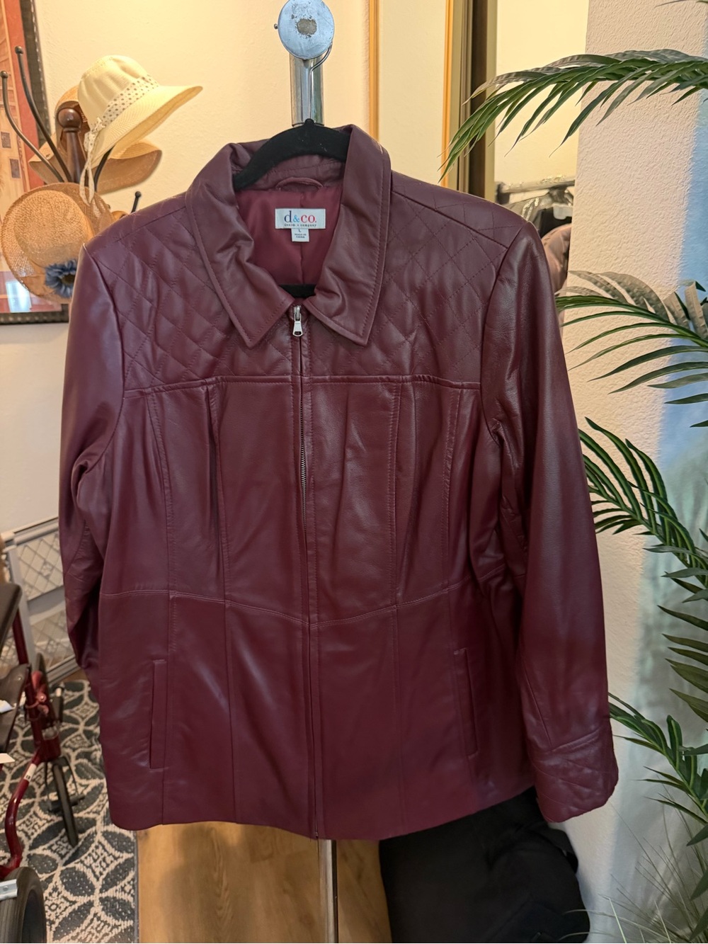 Quilted Leather Jacket - Burgundy